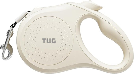 TUG Quest Retractable Dog Leash | 360° Tangle-Free Retraction | 16 ft Strong Nylon Tape (Medium, Cream)