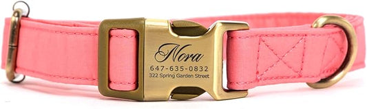 Personalized Dog Collar with Name and Phone Number Engraved,Adjustable Custom Puppy Collar,Organic Cotton Pet Collar for Small Medium Large Boy Girl Dogs