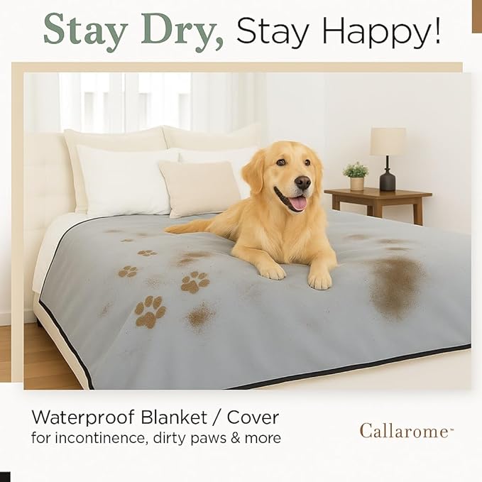 Waterproof Blanket for Bed or Couch – Soft and Leakproof Waterproof Throw Blanket, Water Proof & Stain Resistant Easy to Clean Throw Blanket Cover for Adults or Pets, Reversible Grey 80”x90”