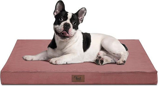 Outdoor Dog Bed for Small Dogs, Waterproof Dog Crate Bed for Medium Dogs Cats, Orthopedic Egg Crate Foam Pet Bed with Washable Removable Oxford Cover, Pink