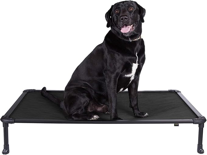 Veehoo Chew Proof Elevated Dog Bed - Cooling Raised Pet Cot - Rustless Aluminum Frame and Durable Textilene Mesh Fabric, Unique Designed No-Slip Feet for Indoor or Outdoor Use, Black, Large, CWC2002