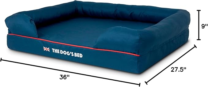 The Dog’s Bed Orthopedic Dog Bed Large Blue Oxford with Red Trim UK Flag Dog Bed Memory Foam, Pain Relief: Arthritis, Post Surgery, Lameness, Waterproof Washable Cover, Veterinary Approved