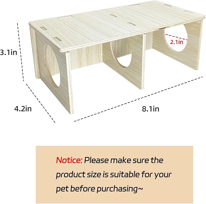 Hamiledyi Wooden Hamsters 2-Chamber Hideout-Tunnel Multi Chamber Exploring Toy Hamster Hiding Maze Tunnel Toy Platform Stuff Cage Accessories for Gerbil Rat Mice