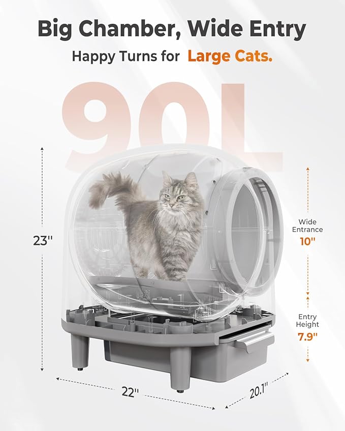 Self Cleaning Litter Box, 100L Automatic Cat Litter Box for Multiple Cats, Smart APP Control, with Trap Mat & Ramp, White (Pro Model)