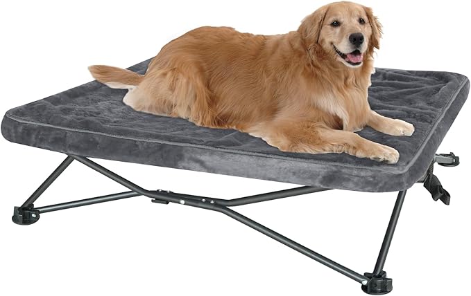 unp Folding Dog Cot - 26.7 x 26.7 x 10 inch Elevated Breathable mesh Dog Bed, Dog Chair with Removable Plush Cover & Carrying Bag for Corgi... (Grey, M)