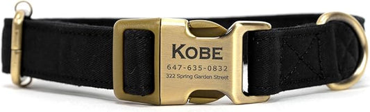 Personalized Dog Collar with Name and Phone Number Engraved,Adjustable Custom Puppy Collar,Organic Cotton Pet Collar for Small Medium Large Boy Girl Dogs