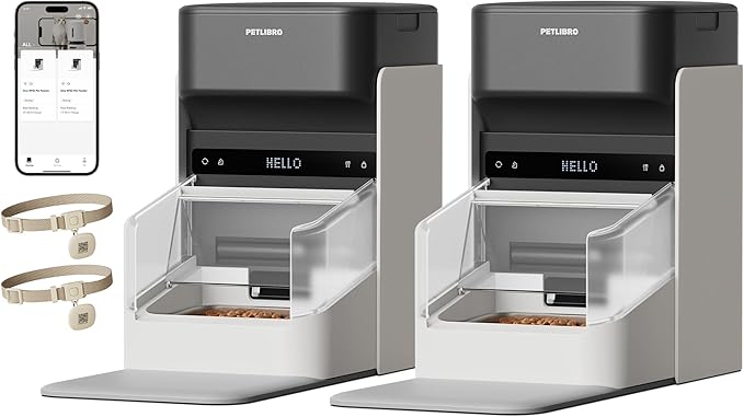 PETLIBRO Automatic Cat Feeders for 2 Cats, RFID Collar Tag for Exclusive Meals, Cats Recognition to Stop Food Stealing, Diet Tracking for Multi-Pet Homes and Different Diets, Pet Feeder Pack of 2