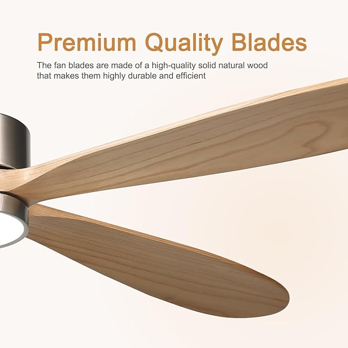 reiga 60 Inch Large DC Motor Outdoor Ceiling Fan with Dimming LED Light Kit, Alexa, Google Home, App and Remote Control, 5 Natural Wood Propeller Blades for Patio Garage Farmhouse and Porch
