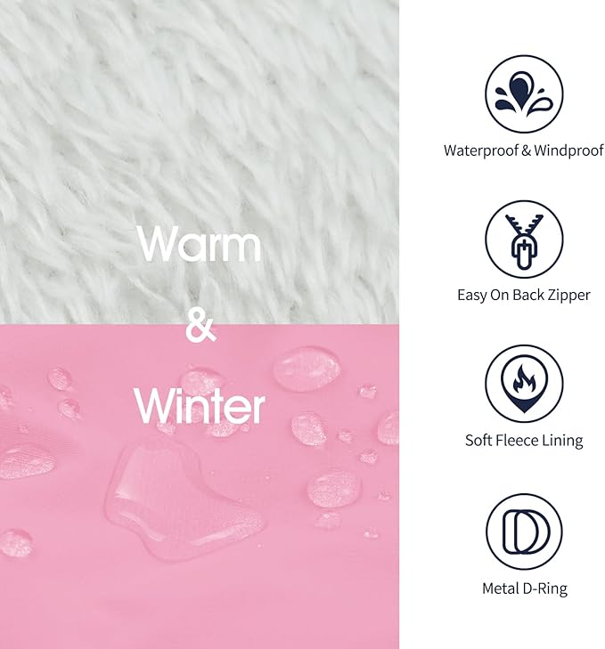 IECOii Dog Winter Coat with Harness Built in, Waterproof Windproof Dog Coats for Large Dogs, Thermal Fleece Lined Cold Weather Jackets with Zip, Outdoor Warm Snow Jacket Reflective, Pink, XLarge