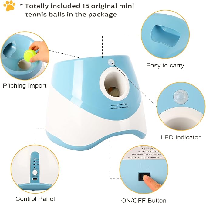 Automatic Dog Ball Launcher, 15 Mini Tennis Balls (2 inch),Ball Thrower Machine for Small Dogs Indoor & Outdoor