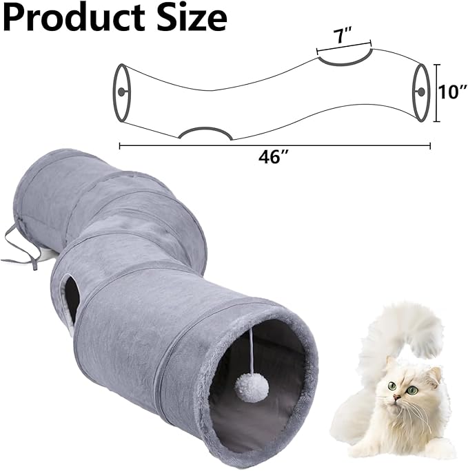 S-Shape Collapsible Cat Play Tube Toys with Plush Ball, Indoor Play Tunnel for Puppy, Kitty, Kitten, Rabbit