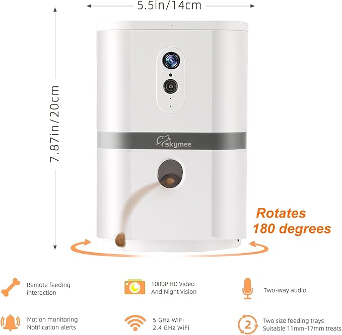 Petalk AI II Dog Camera with Auto Treat Dispenser, No Subscription Fee, 1080p HD, 180° Full-Room View 2-Way Audio, Night Vision, 2.4GHz WiFi Only