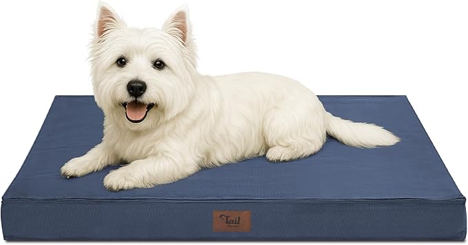 Outdoor Dog Bed for Small Dogs & Cats, Waterproof Dog Crate Mat Orthopedic Egg Crate Foam with Washable Removable Oxford Cover, Navy