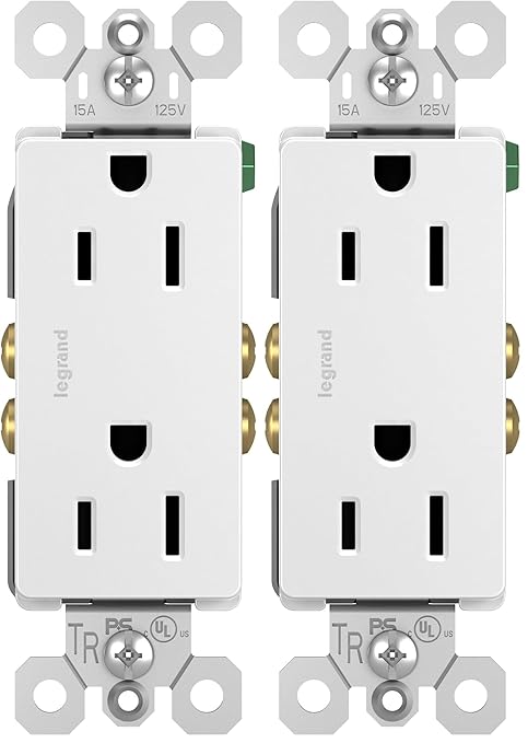 Legrand - Pass & Seymour Power Outlet, 15 Amp Tamper Resistant Outlet to Use as Wall Outlet and Duplex Decorator Outlet, White Electrical Outlet, 885TRWCC12, 1 Count (Pack of 2)