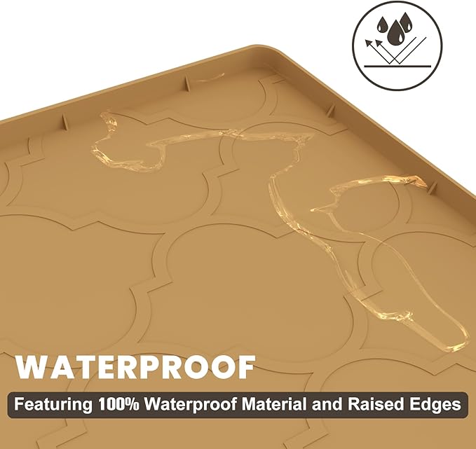 Cat Litter Mat, 28" X 22" Silicone Litter Box Mat, Cat Litter Trapping Mat for Indoor Use, Easy Clean for Scatter Control, Soft on Kitty Paws, Waterproof & Urine Proof, Brown