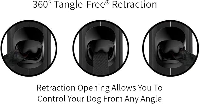 TUG 360° Tangle-Free Retractable Dog Leash with Anti-Slip Handle | 16 ft Strong Nylon Tape | One-Handed Brake, Pause, Lock (Medium, Black/Grey)