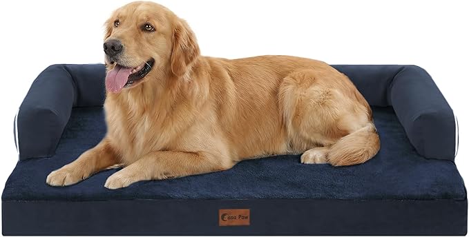 Orthopedic Dog Beds for Extra Large Dogs, Waterproof Egg Crate Foam XL Dog Bed with Sides 41x27Inch, Washable Big Dogs Couch Beds with Removable Cover and Nonskid Bottom, Navy Blue
