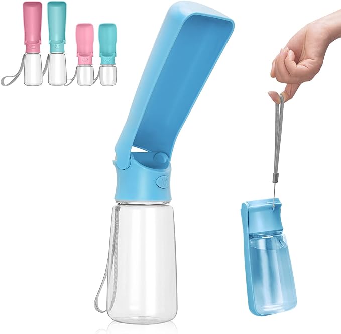 Portable Dog Water Bottle - Foldable Dog Water Dispenser | Leak Proof & Food Grade Plastic Travel | Pet Water Bottle for Cat Outdoor Walking Hiking Travel（US） (Sky Blue, 19oz)