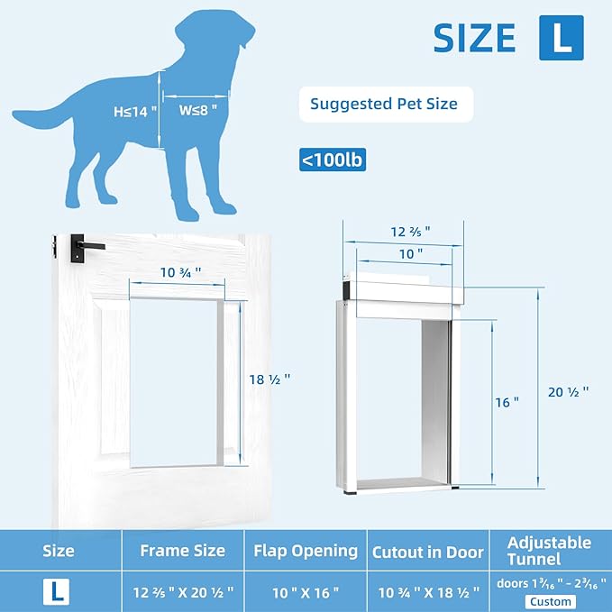 Large Electronic Dog Door,Pet Automatic Door Smart Aluminum Dog Door with Dogbell Activated Auto Lift, Lockable Weatherproof Telescoping Tunnel for Pets(Pets Up to 100 Lb)