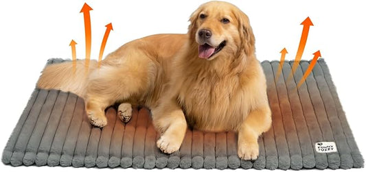 FUNNY FUZZY Self Warming Dog Bed, Waterproof Corduroy Fleece Warm Self Heating Pad for Cat & Dogs, Non-Skid Thermal Pet Mat Indoor with Removable Washable Cover - ThermoPad, 39.4"×29.5", Grey