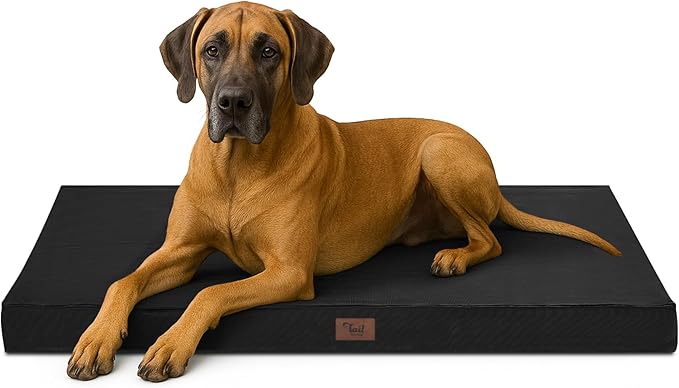 Outdoor Extra Large Dog Bed, Jumbo Waterproof Dog Bed for Large Dogs, Orthopedic Egg Crate Foam Pet Mat with Removable Oxford Cooling Cover, Black