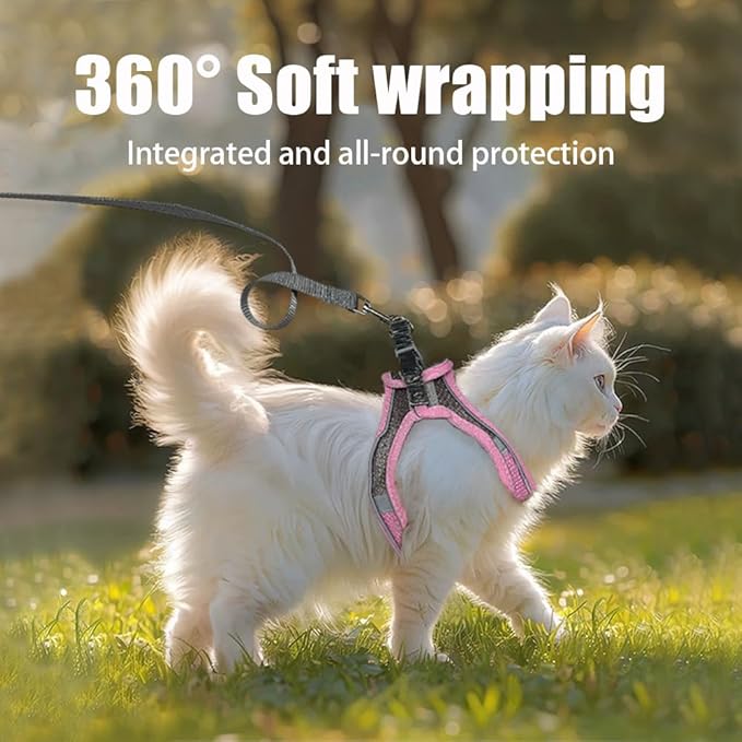 Dog Harness Medium Sized Dog, Dog Harness with Leash Set, Comfortable Air Mesh Dog Vest Harness with Reflective Strip, Reflective for Safe Easy Walking Dogs, Cats, Pink M