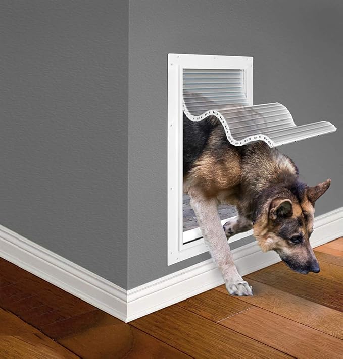 Armor Flex Air Tight Aluminum Frame Pet Doors by High Tech Pet - Dog Door or Cat Door for Wall Installation - Magnetic Latching Closure - Extra Large Dog Doors - Includes Wall Tunnel - AF2-XLW