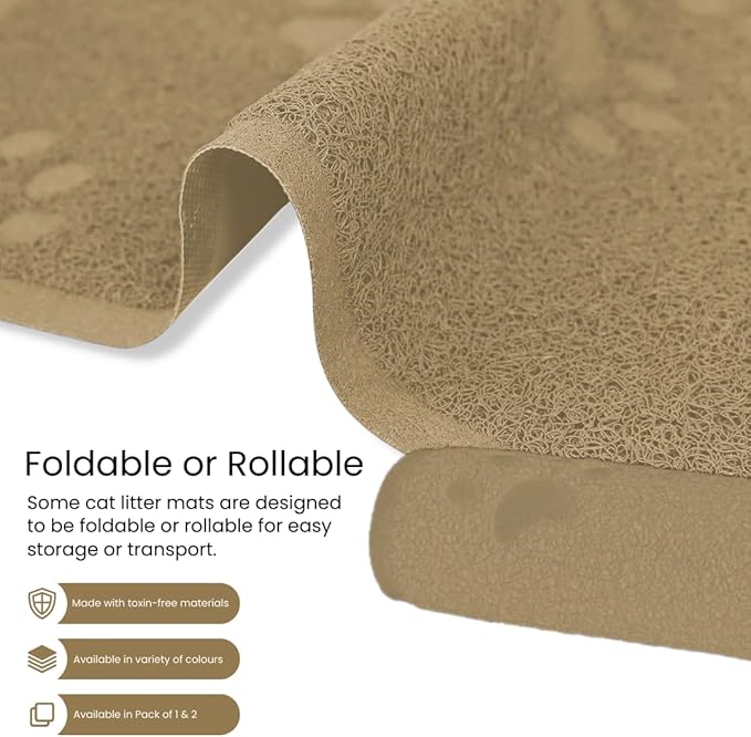 Andalus Medium Cat Litter Mat, Pack of 1 - Waterproof, Non-Slip & Easy to Clean Cat Litter Box Mat for Extra Efficient Pet Litter-Trapping, Beige (23.5” X 15.75”)