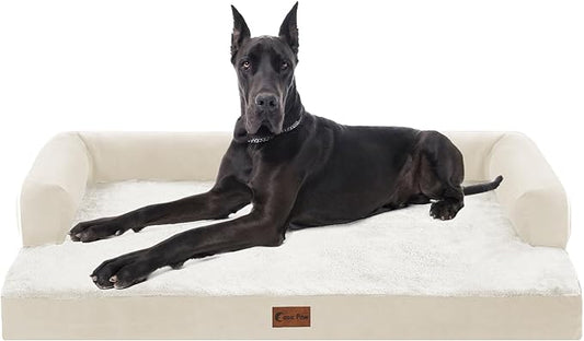 Orthopedic XXL Dog Beds, Waterproof Egg Crate Foam Big Pet Bed for All Breed Sized Dogs 53x42Inch, Washable Extra Large Dog Couch Bed with Removable Cover and Non-Slip Bottom, Beige