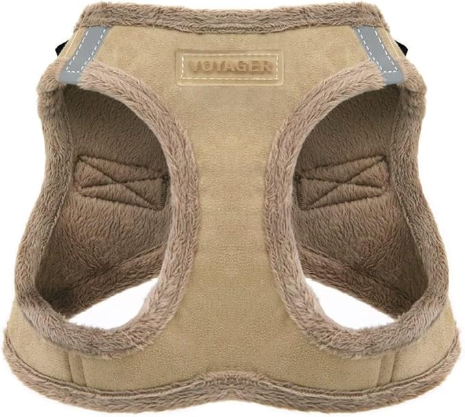 Best Pet Supplies - All Weather Mesh/Plush, Reflective, No Pull Harness for Small, Medium Dogs, Cats - Secure with Hook & Loop Fastener, Buckle, Double D-Rings - Latte Suede, L