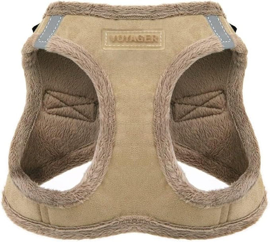 Best Pet Supplies - All Weather Mesh/Plush, Reflective, No Pull Harness for Small, Medium Dogs, Cats - Secure with Hook & Loop Fastener, Buckle, Double D-Rings - Latte Suede, L