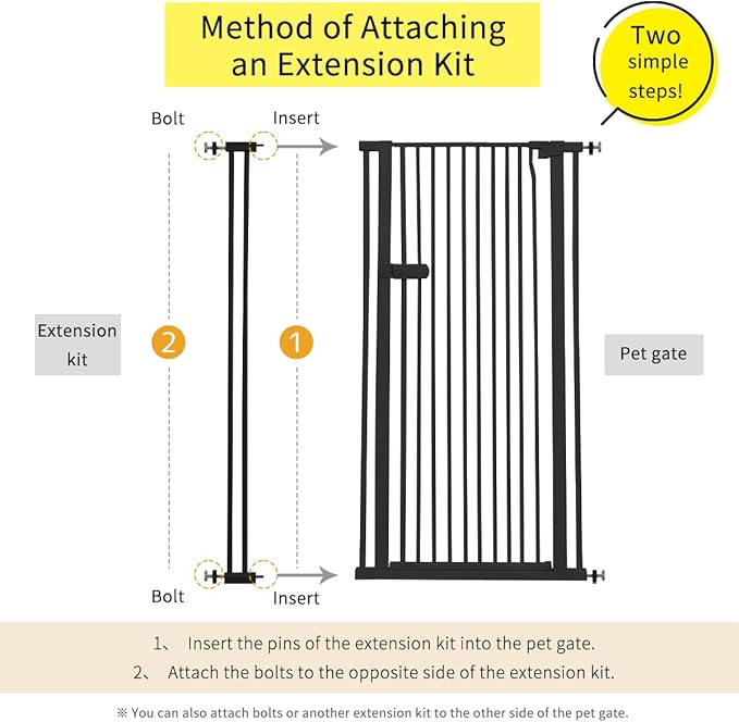 Lumizone Extra Tall Cat Gate Extension Kit 61.02" High Pressure Mounted 2025 New 4.13" Extra Wide 1.37" Gap No Drilling Tall Pet Gate for Dogs (Black, 61.02" H x 4.13" W, Extension)