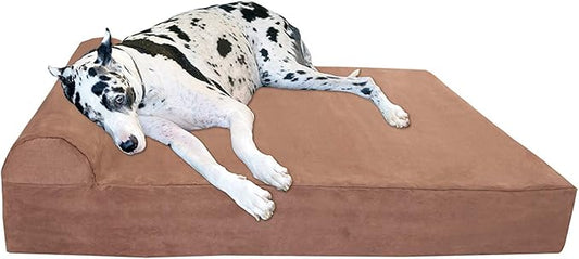 Barker Beds Giant Orthopedic Dog Bed - 7" Pillow Top with Headrest - 100-300 lbs - Memory Foam for Joint Pain & Arthritis - Vet Recommended, Washable - Made in USA - 60"x48"x7" - Khaki