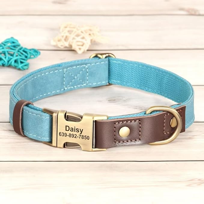 Personalized Dog Collars, Custom Soft PU Leather Dog Collar with Pet Name and Phone Number for Large Dogs, Adjustable and Durable Pet Collars with Quick Release Metal Buckle,L(15-23")