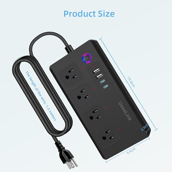 Matter Smart Power Strip,Works with Apple HomeKit, Siri, Alexa, Google Assistant, with 4 Individually Controlled AC Outlets & 2 USB 2 Type-C Ports, Multi-Plug Extender for Home Office-Black