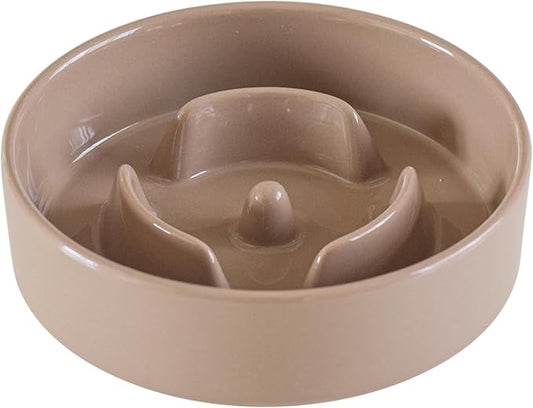 Ceramic 0.9 Cup Dog Bowl Slow Feeder for Small Dog, 6.1inch Pet Slow Feeder, Stop Bloat, Preventing Choking(Single Bowl-Brown Coffee)