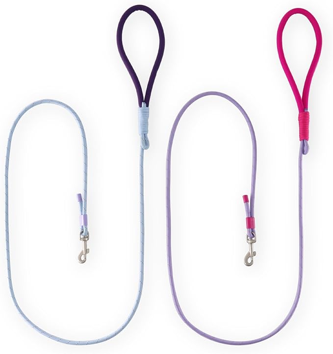 2 Pack Rope Dog Leash, 4.5 ft Lightweight Premium Rope Leash with Comfortable Padded Handle, Reflective Dog Leashes for Small and Medium Dogs, Kid-Friendly Family Set
