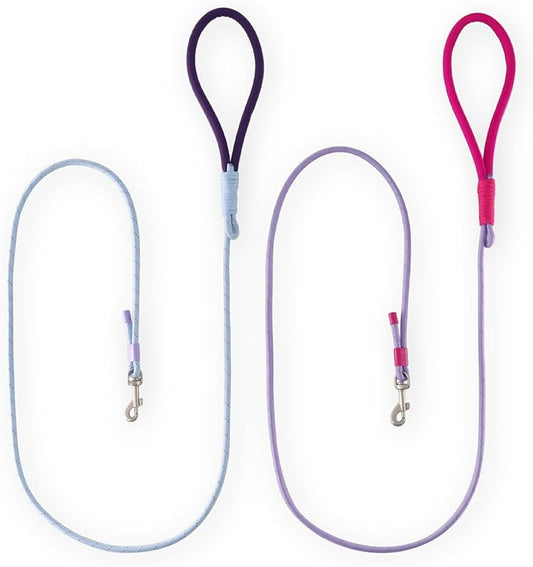 2 Pack Rope Dog Leash, 4.5 ft Lightweight Premium Rope Leash with Comfortable Padded Handle, Reflective Dog Leashes for Small and Medium Dogs, Kid-Friendly Family Set