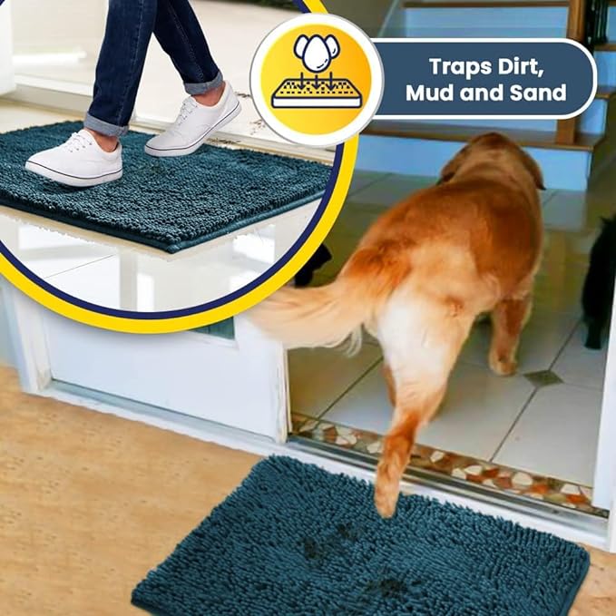 Muddy Mat® Shown on TV – Super Absorbent Door Mat Indoor, Microfiber Quick Dry Chenille Entryway Rug, Non-Slip Front Door Mat, Indoor Mats for Entryway, Machine Washable Pet Rug, Atlantic Blue 36"x60"