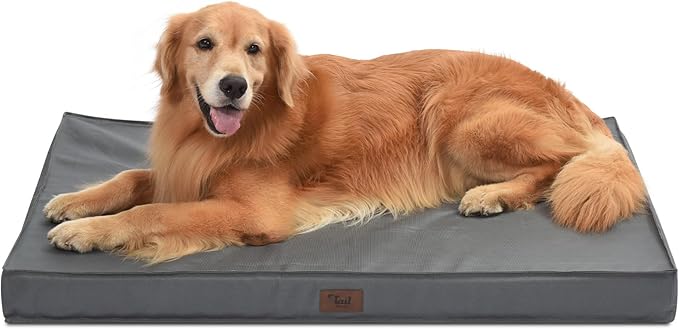 Outdoor Extra Large Dog Bed, Waterproof Dog Bed for Large Dogs, Egg Crate Foam XL Pet Bed with Removable Washable Oxford Cooling Cover, Grey