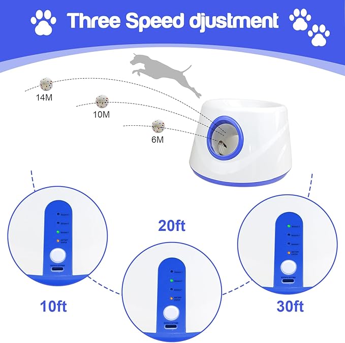 Automatic Dog Ball Launcher, Upgraded Dog Ball Throw Launcher, Adjustable Distance 20-45FT, for Small/Medium Dogs, with 3 2.3-inch ETPU Balls, Indoor and Outdoor Interactive Toys