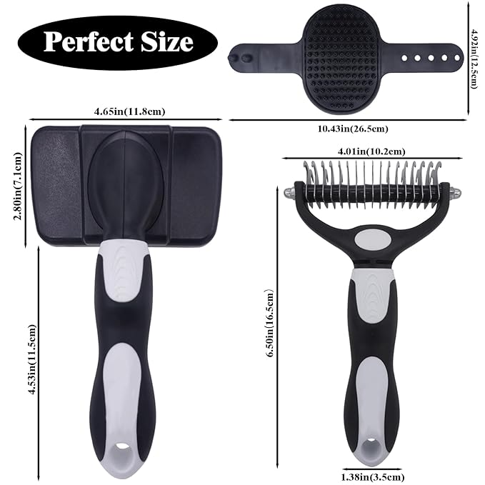 Dog brush Dog Grooming Kit 3PS： self-cleaning slicker brush dog Deshedding Tool&TPR Dog Bath Brush for dogs cats horse Home Travel (white)