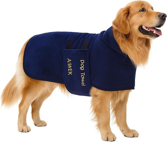 Dog Towel Dog Bathrobe, Microfiber Super Absorbent Pet, Quick Drying Robe for After Bath, Adjustable Collar & Belly Strap Pet Cat Bath Robe Towel blue-2XL