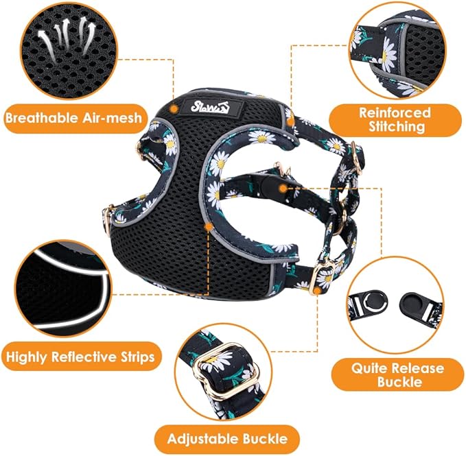 Lukovee No Pull Puppy Harness and Leash Set - Soft Lightweight Escape Proof Puppy Vest Harness, Breathable Adjustable Pet Harness with Dog Leash for Small Dogs (Black, XS)