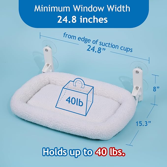 Zakkart Foldable Cat Hammock for Window - Cordless, Embeded Machine Washable Bed, Robust Metal Frame - Cat Window Perch for Large Cats and Kittens (White Bolster Bed, Large)