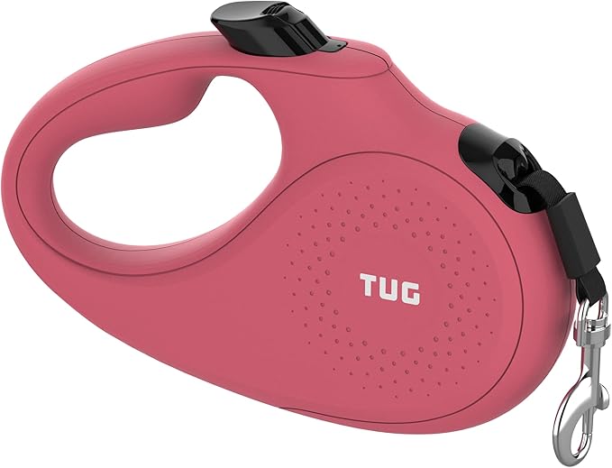 TUG Monochrome 360° Tangle-Free Retractable Dog Leash | 16 ft Strong Nylon Tape (Large, Pink)