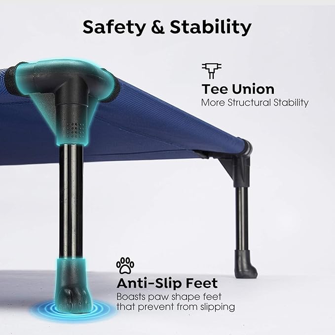 Veehoo Outdoor Elevated Dog Bed for Small Dogs, Cooling Raised Dog Cots Beds Training Platform Off Ground Hammock with Breathable Mesh, No-Slip Feet, 22"x17", Blue