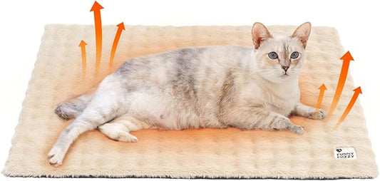 FUNNY FUZZY Self Warming Cat Bed, Waterproof Self Heating Pad for Cats & Dogs, Cozy Plush Warm Pet Mat with Removable Washable Cover - ThermoPad, 25.5"×17.7", Khaki
