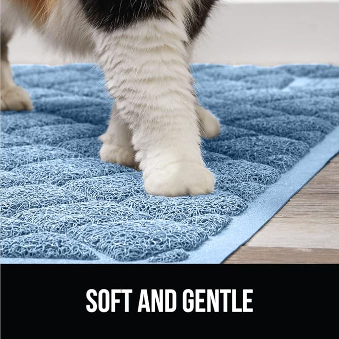 GORILLA GRIP Cat Litter Box Mat, Water Resistant, US Designed Kitty Litter Trapping Mats, Easy to Clean, Scatter Control, Less Mess and Clean Floors, Kitten Supplies for Indoor Cats, 24x17 Light Blue