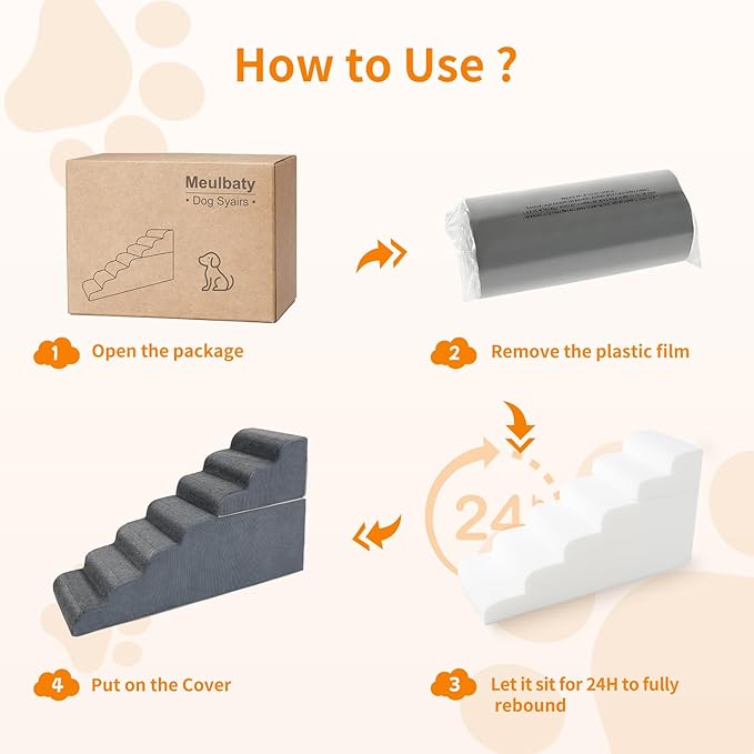 6-Steps Dog Stairs for High Bed and Couch, Wider Pet Stairs for Small Old Large Dogs Cats,30°Steady Non-Slip Dog Steps, Washable Dog Ramp with Removable Cover, PE Boards